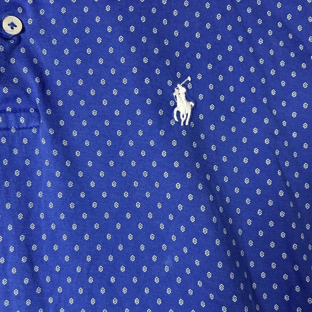 Polo Golf Ralph Lauren Blue Geometric All Over Print Cotton Polo Shirt Mens L